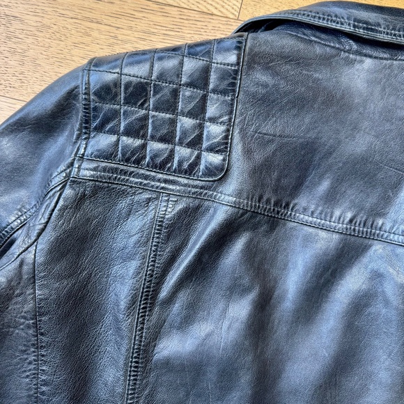 AllSaints Washed Black Quilted Lambskin Moto Jacket (Men’s S) - Picture 5 of 6